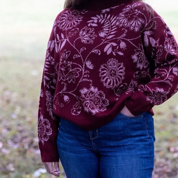 Kate & Sam Red FLORAL PULLOVER MOCK NECK WOMENS SWEATER SIZE XL - Picture 7 of 11